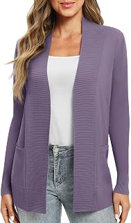 EXCHIC Women's Casual Long Sleeve Knit Cardigan Lightweight Comfortable Open Front Long Sweaters with Pockets