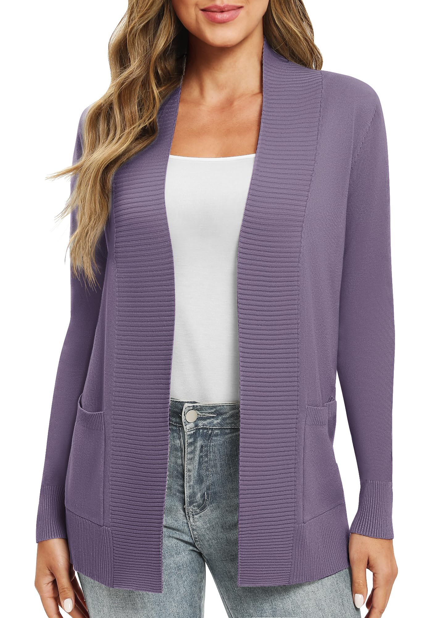 EXCHIC Women's Casual Long Sleeve Knit Cardigan Lightweight Comfortable Open Fro