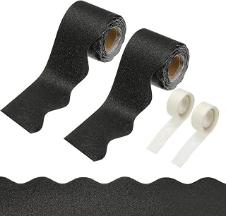 PATIKIL 2 Rolls Glitter Bulletin Board Borders, 65.6ft Black Border for Bulletin Board with Clear Sticky Dots Scalloped Trim for Office Party Classroom Decorations