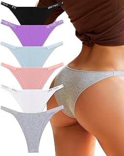 FINETOO Biancheria intima da donna in cotone a vita bassa, slip a vita bassa, sexy e sfacciata, confezione da 6, Grande