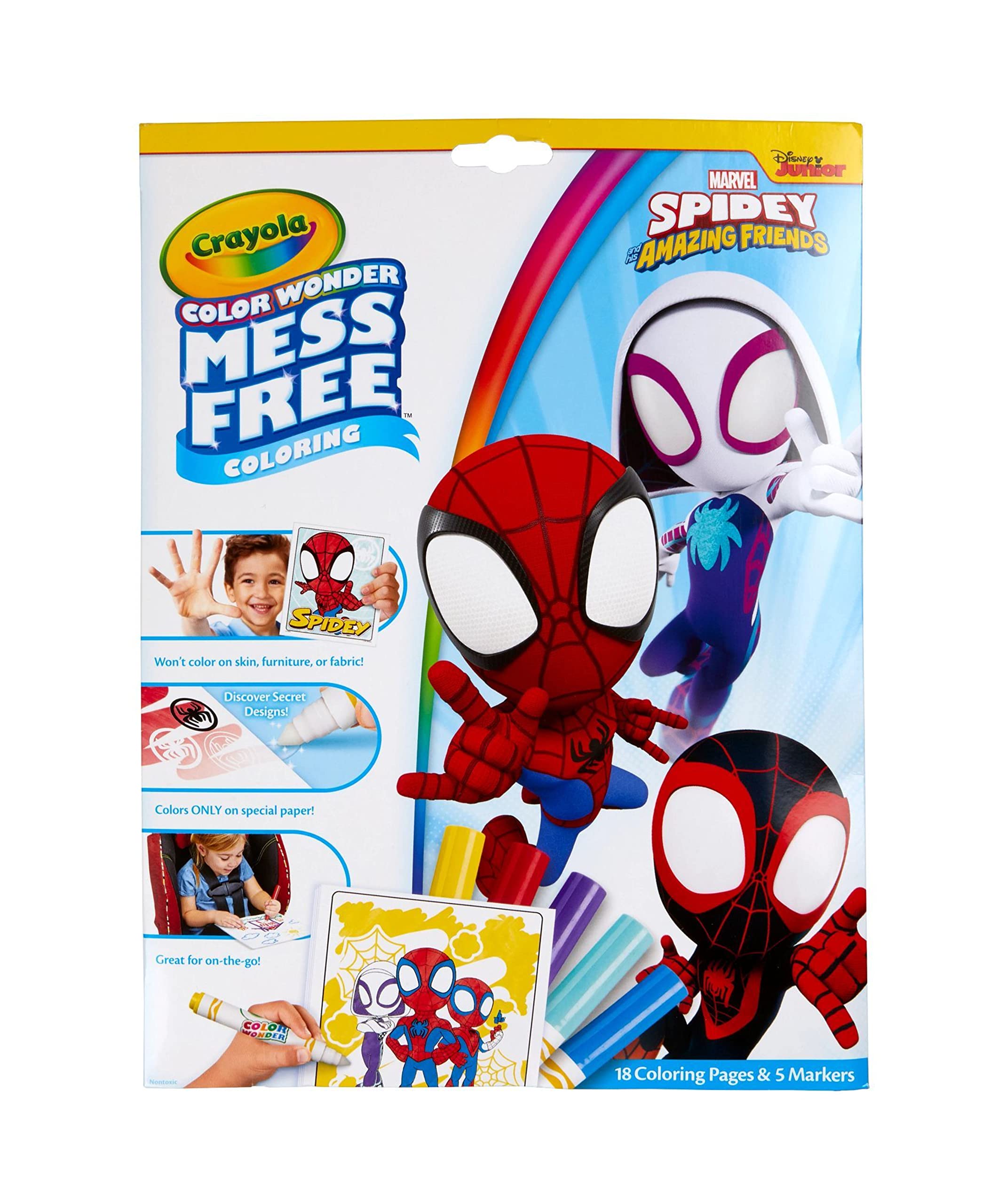 CRAYOLA Spiderman Color Wonder Coloring Set, 18 Mess Free Coloring Pages for Tod