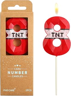 PHD CAKE 2.76 Inch Number 8 Red Pixel Gamer Birthday Candles, TNT Themed Number Candles, Cake Number Candles, Party Celebration