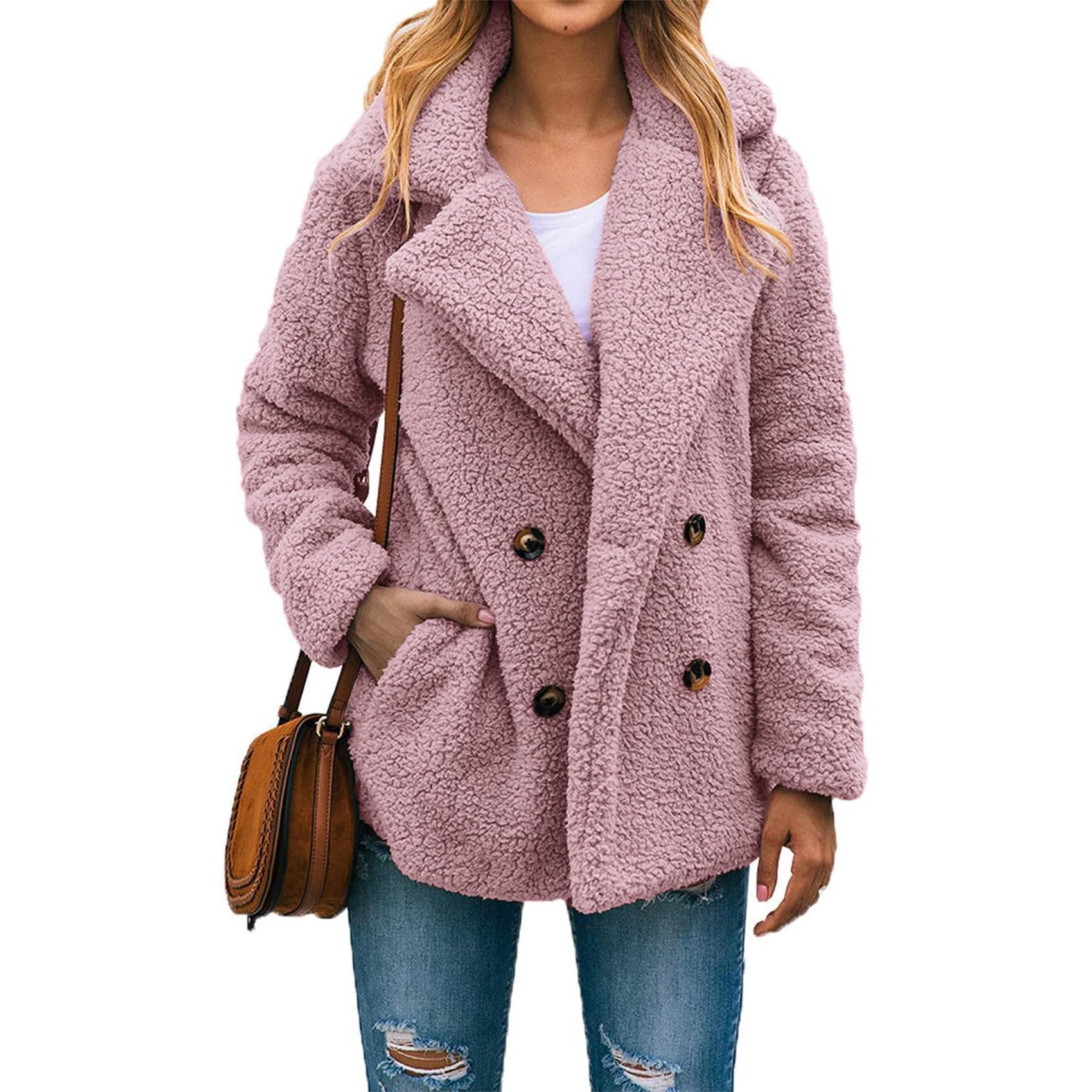 PRETTYGARDEN Women's Fashion Long Sleeve Lapel Zip Up Faux Shearling Shaggy Over