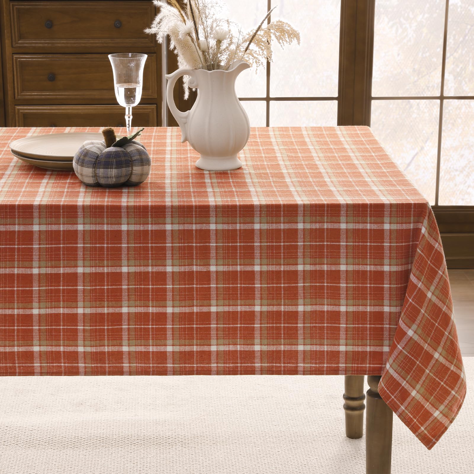 Romanstile Autumn Tablecloth Rectangle Plaid 54 x 80 Inch Thanksgiving Orange Bu