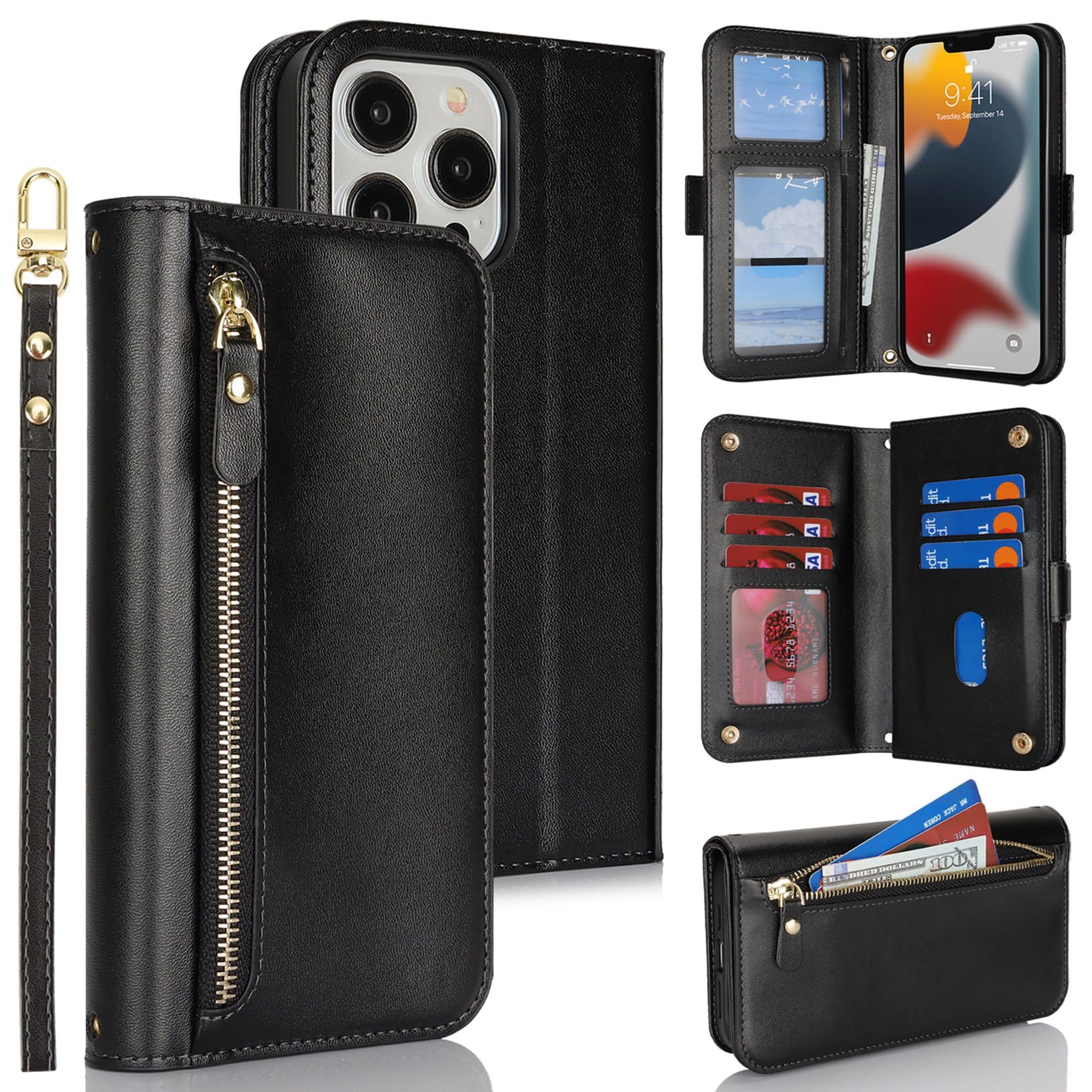 for iPhone 13 Pro Max Phone Case with Card Holder for Women Men,Phone Case Walle