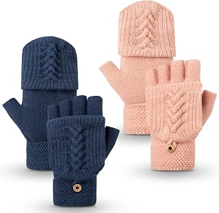YSense, guanti invernali da donna, confezione da 2 guanti da donna in lana calda, convertibili senza dita, idea regalo con protezione per guanti