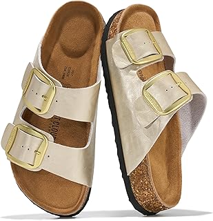 Project Cloud Flat Sandals Women Comfortable 100% Genuine Leather Memory Foam Beach Essentials Womens Sandals Cork Footbed Women's Sandals Vacation Essentials Slides for Women Footwear (Venita)