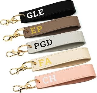 Personalised Initials Keyring, Monogram Loop Keychain, Personalised Gift, Saffiano Faux Leather