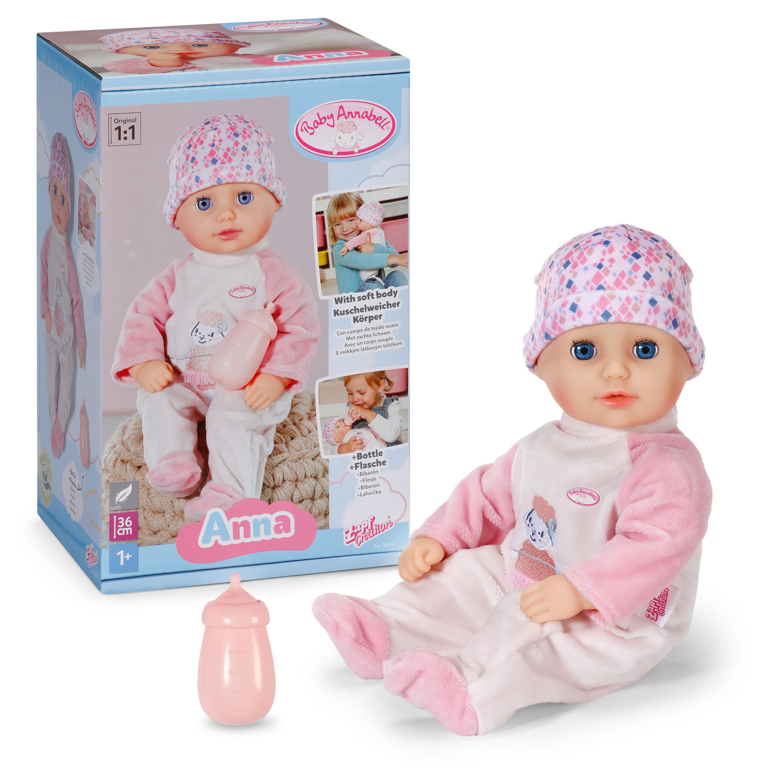 Baby Annabell Anna soft 36cm baby doll with Sleeping Eyes - Incl. bottle, hat & 