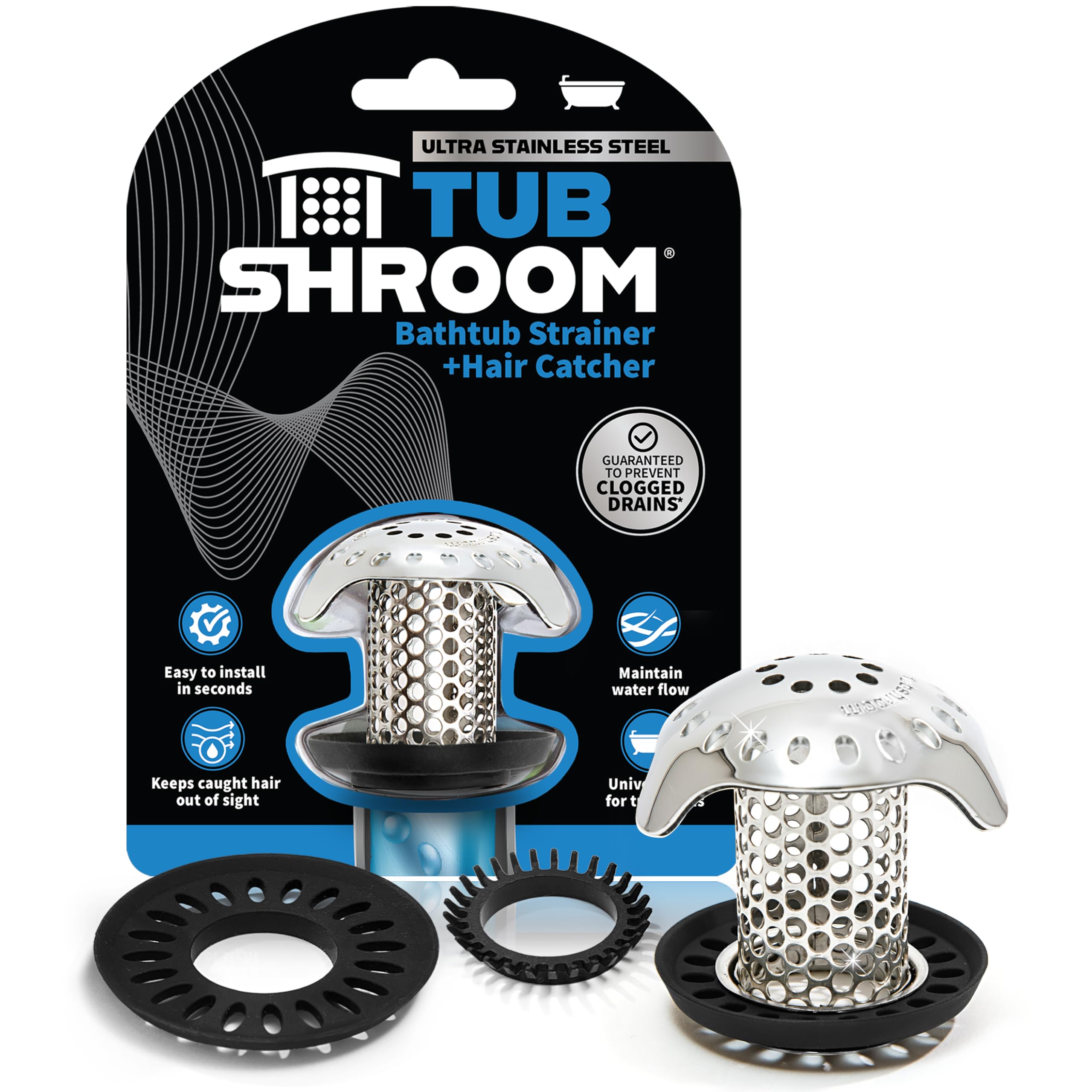 TubShroom Ultra Revolutionary Bath Tub Drain Protector Hair Catcher/Strainer/Sna