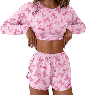 Ekouaer Conjunto de pijama sexy de manga larga y pantalones cortos con