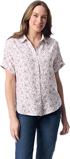 Gloria Vanderbilt Women's Daisy Short Sleeve High-Low Button Down Shirt Standard