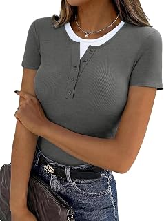 T Shirt Women's Decorative Buttons Round Neck Short Sleeve Casual Summer T-Shirt for Daily and Office Use S-XXL