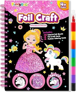 FUNNYB&G Foil Art Craft Kit for Kids, Halloween Crafts Gift Toy for Kids | Mess-Free & No-Glue Activity,Kids Ages 4-10 Create 16 Sparkly Princess Unicorn Pictures,Halloween Toy & Birthday Gift for Kid