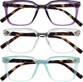 OPULIZE KOI Reading Glasses 3 Pack - Large Rectangular Frame - Purple-Aqua-Clear - Mens Womens - Spring Hinges - RRR50-5CQ - +1.00