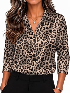 Zeagoo Blusas de satén para mujer, con botones, manga 3/4, tallas S-2XL