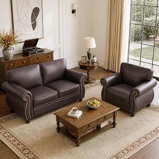 Couchus 2-Piece Sofa Set, 77" Loveseat, 42" Armchair, Brown