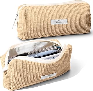 Purbert Soft Corduroy Pencil Case Pouch - Small Stationery Pen Bag Apricot | Cute Aesthetic Design, Smooth Zipper, Compact Makeup Pouch, Ideal for School, Daily Use, Travel, for Girls, Boys, Students