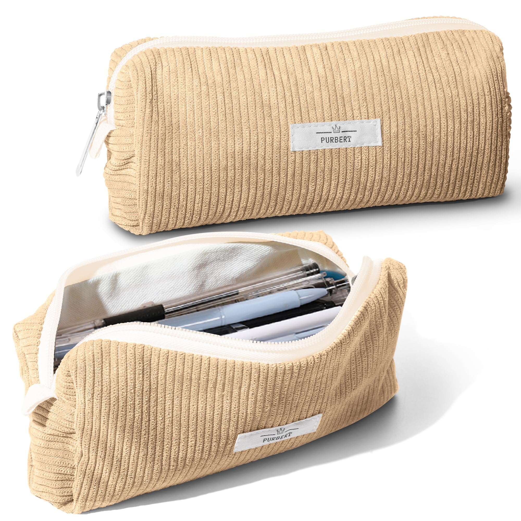 Purbert Soft Corduroy Pencil Case Pouch - Small Stationery Pen Bag Apricot | Cut