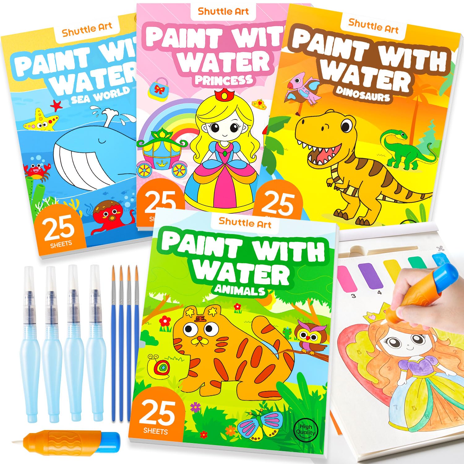 Shuttle Art Paint with Water Coloring Book for Kids, Pack of 4, 100 Sheets Water