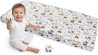 Medi Partners Fitted Sheet 60 x 120 cm Baby Mattress – 100% Cotton Fitted Bed Sheets for Baby Bed Cover Sheets Bedding Mattress Duvet (Deer)