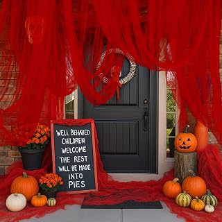 400"x85" Large Halloween Creepy Cloth, Spooky Gauze Party Decoration, Red | Sheer Scary Fabric Hanging Decoration for Haunted House Halloween Party Yard Wall Doorway Outdoors