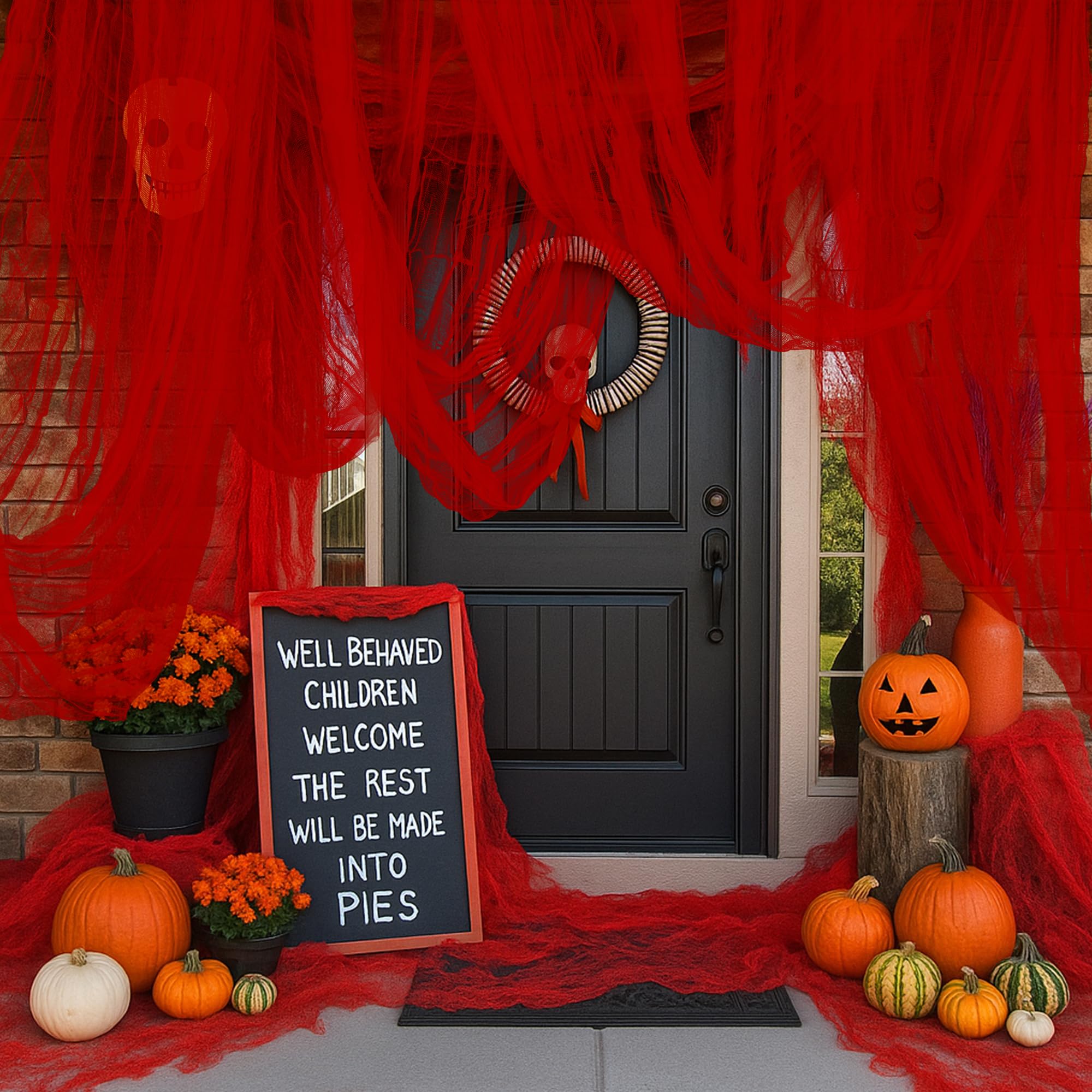 400"x85" Large Halloween Creepy Cloth, Spooky Gauze Party Decoration, Red | Shee