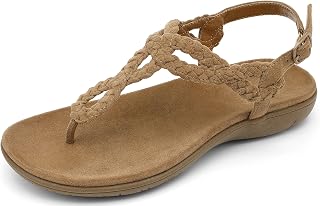 UBFEN Sandali piatti da donna intrecciati con cinturino a T, con supporto per arco plantare, comodi per camminare