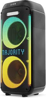 Portable Party Speaker & Karaoke Machine with Wired Microphone | Bluetooth, USB/SD MP3 Player | Mic Echo, Treble, Bass Boost, TWS Stereo, LED Lights | PA System Speaker | MAJORITY Pulse P2