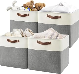 Patvingot Fabric Storage Cubes 13", 4 Pack, with PU Pull Handles,Foldable