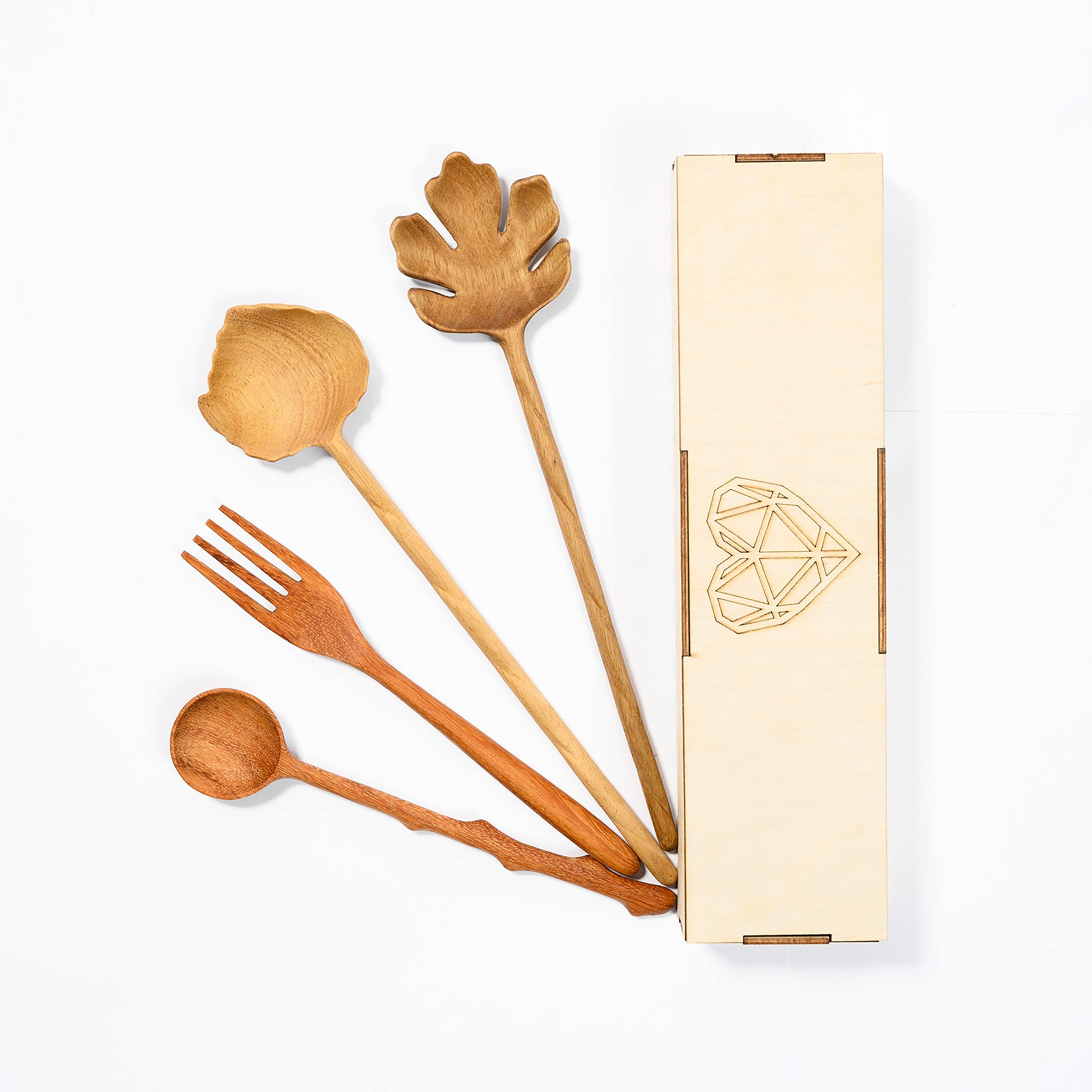 JABIHOME 4 Wooden Spoons and Forks Set, Thanksgiving Gifts for Women | 4pcs, Sol