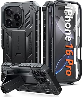 FNTCASE for iPhone 16 Pro Case with Built-in Screen Protector and Kickstand