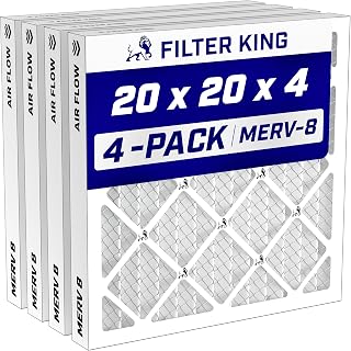 Filter King 20x20x4 Air Filter MERV 8, AC Furnace Filters (4-Pack) | Dust & Allergy Control (Actual Size: 19.5 x 19.5 x 3.75)
