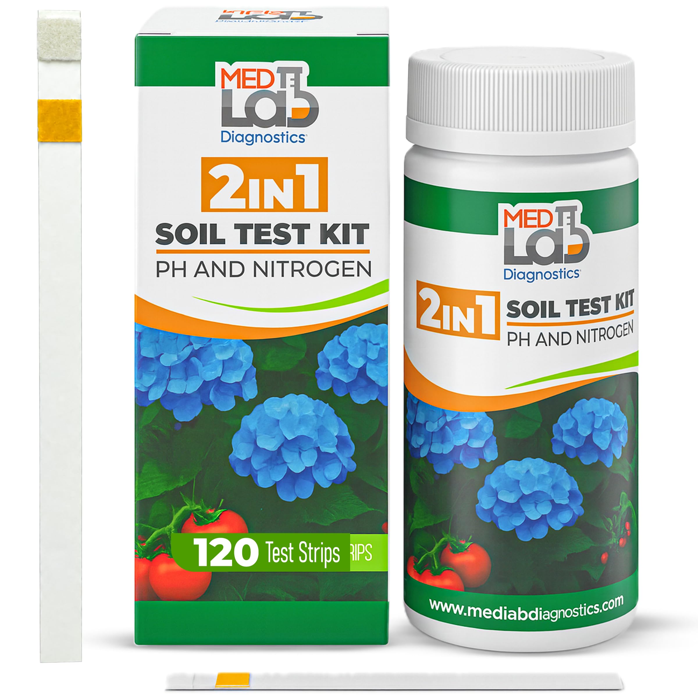 Med Lab 120 Soil Test Kit 2-in1 Soil Nitrogen & PH Test Strips | Accurate Soil T