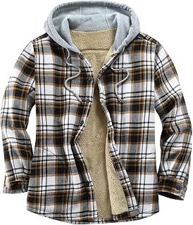 Men's Cotton Plaid Shirt Jacket Fleece Flannel Sherpa Button Down