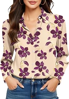 Non-Iron & Wrinkle-Free Womens Button Down Shirts with Mulberry Silk Long Sleeve Blouse Casual Work Tops