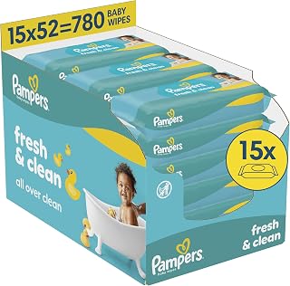Pampers Fresh Clean Baby Wipes, 780 Count | Helps Restore Natural Skin pH, Gentler Than Cotton Wool & Water, Approved by Skin Health Alliance Dermatologists