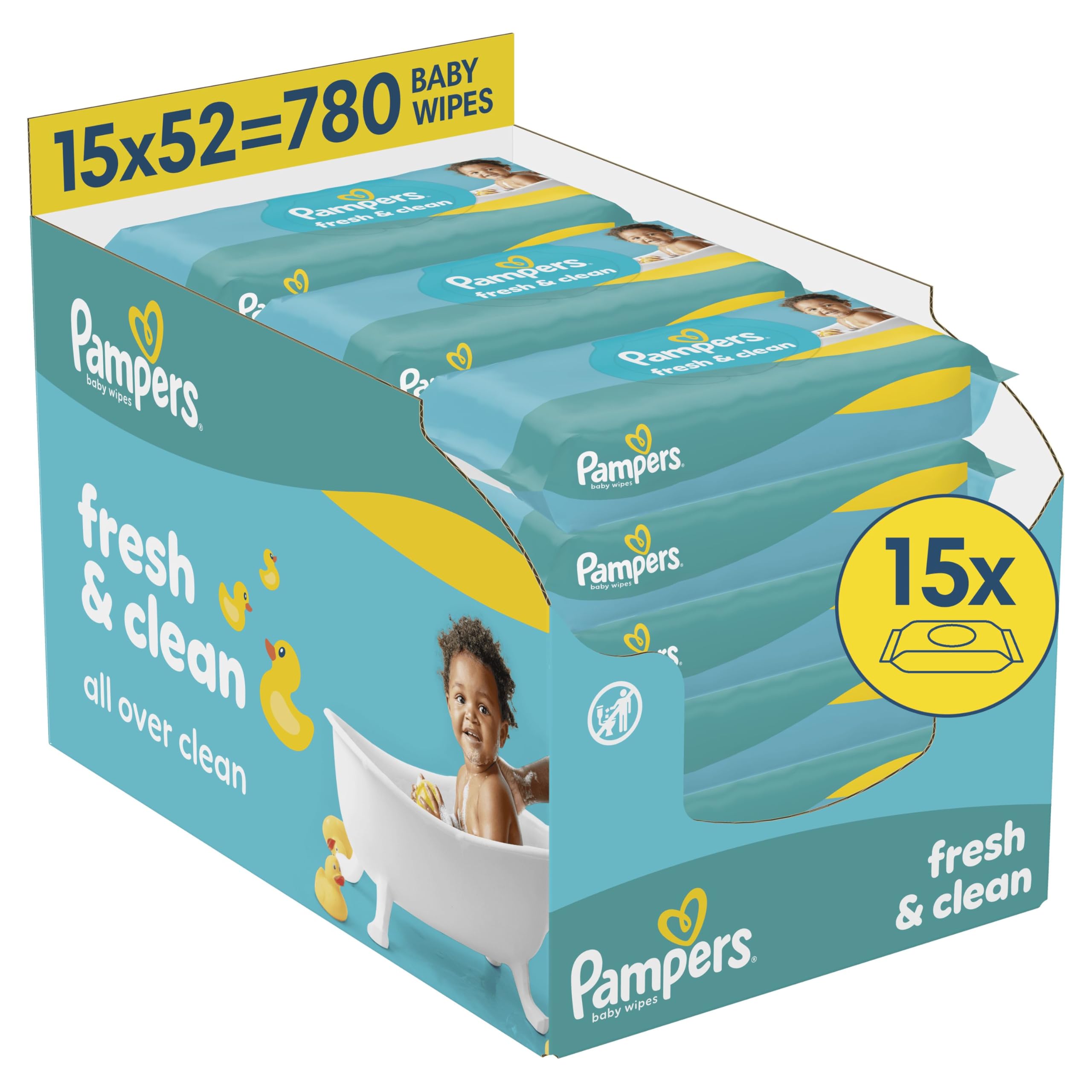 Pampers Fresh Clean Baby Wipes, 780 Count | Helps Restore Natural Skin pH, Gentl