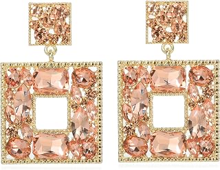 Rhinestone Square Statement Dangle Earrings Trendy Crystal Geometric Drop Earrings Hypoallergenic Jewelry for Women Party