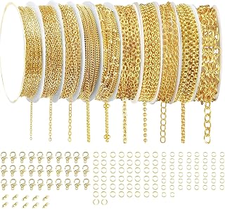 10 Rolls 24m/78.72ft Chain for Jewellery Making with Jump Rings/Lobster Clasps/Connectors, Fashion Stainless Steel Chain for DIY Bracelet Necklace Making