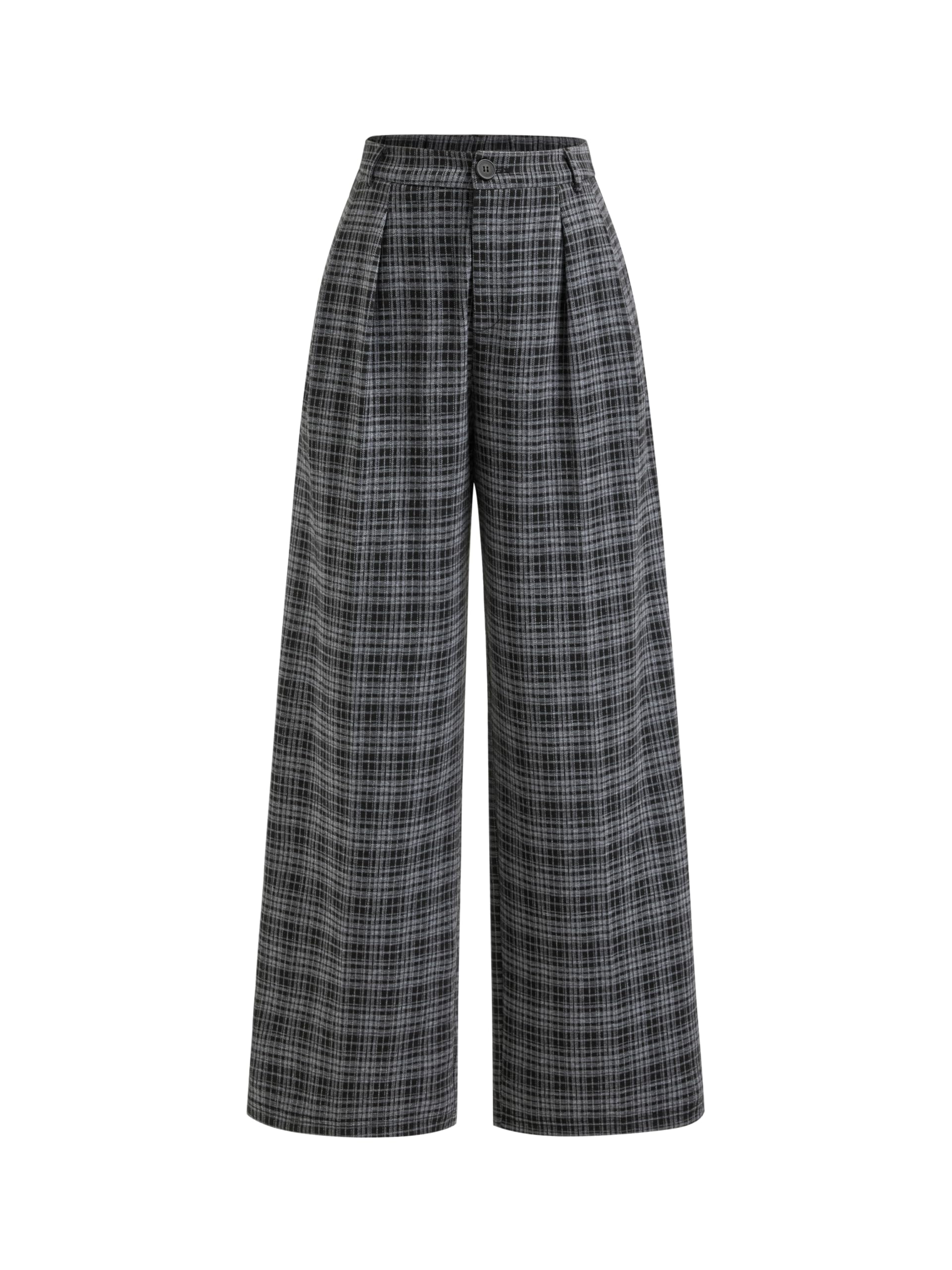 CIDER Plaid Wide Leg Pants for Women with Pockets Mid Waist Checkered Pants Busi