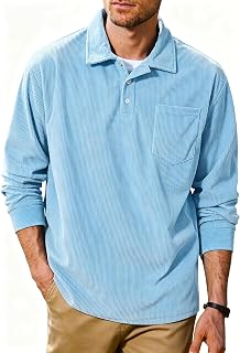 ZAFUL Corduroy Shirt for Men Pullover Long Sleeve Shirt Quarter Button Down