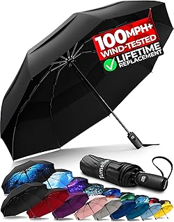 TUMELLA Strongest Windproof Travel Umbrella (Compact, 100MPH Wind-Tested) | Light, Portable, One-Handed Use, Automatic Folding Rain Umbrella, Durable, Premium Grip, Fits Car & Backpack