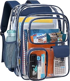 PACKISM Clear Backpack for School - 18 Inch Lare Clear Bookbag, Dark Blue