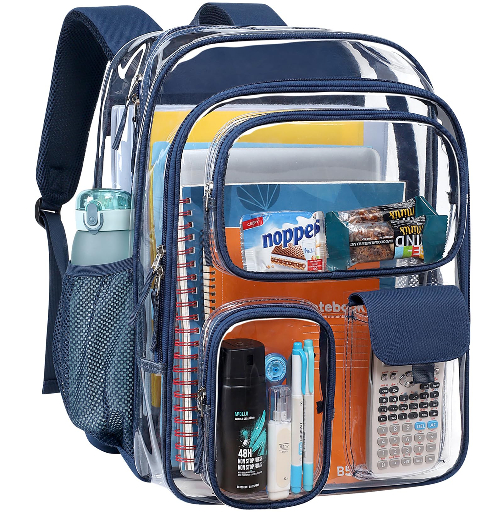 PACKISM Clear Backpack for School - 18 Inch Lare Clear Bookbag, Dark Blue