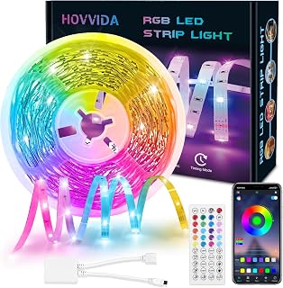 HOVVIDA LED Strip 10 m, RGB LED Lights 10 m, 150 LED, 10 m, 30 LEDs/Meter | 1 x 10 m, 24 V, APP and Remote Control, Music Mode, LED for Bedroom, Living Room, Kitchen, Bedroom, Bar, Party