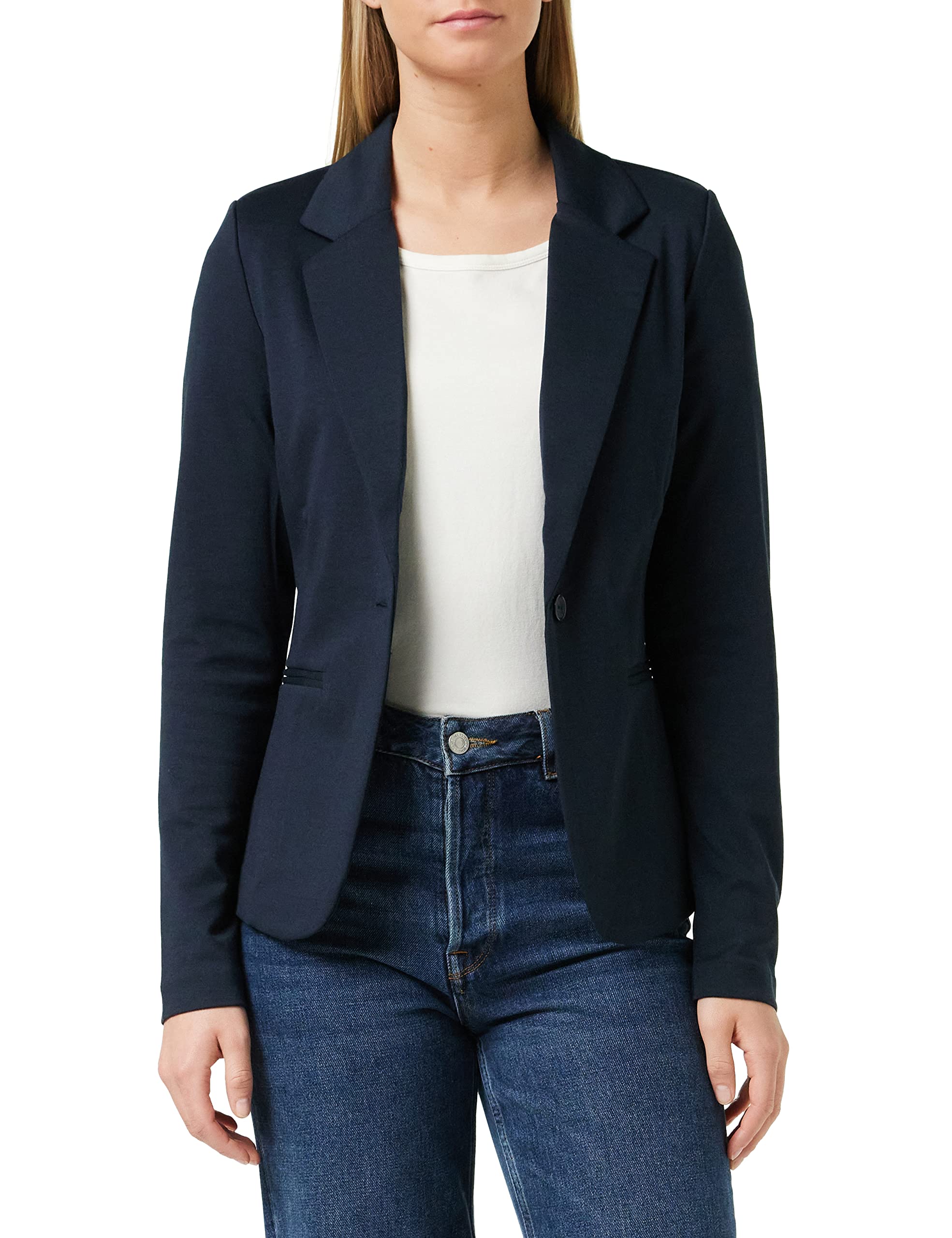 ICHI IHKATE BL Women's Blazer, Short Stretch Jacket, One-Button, with Lapel Coll