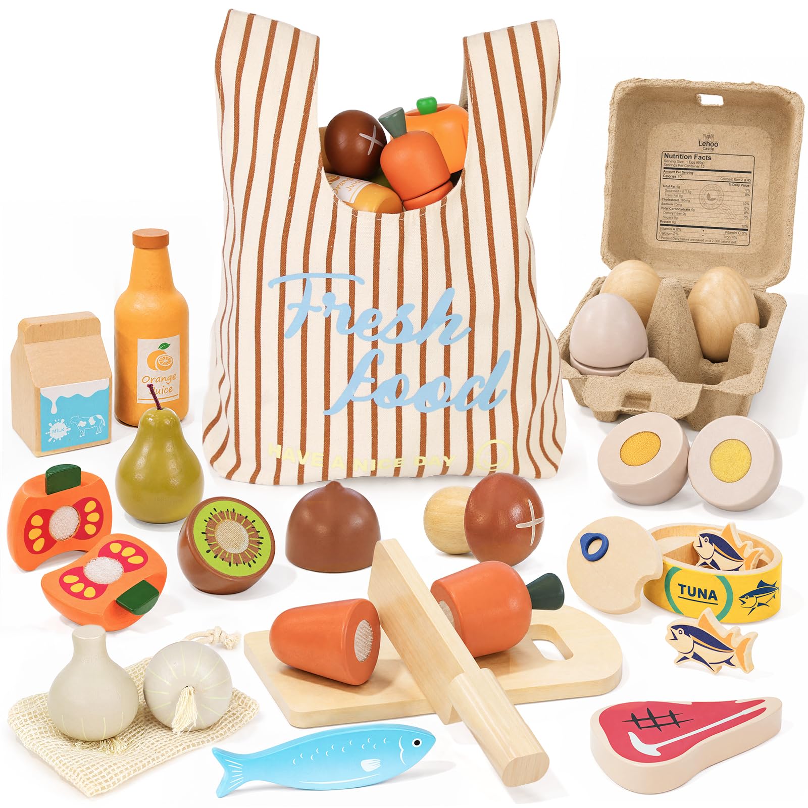 Lehoo Castle Wooden Play Food Sets for Kids Kitchen, Pretend Play Toys | Play Ki