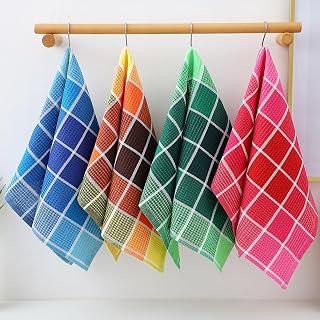 Pack of 4 Large Bright Buffalo Check Kitchen Towels (16" x 26") Super Absorbent Waffle Tea Towels, Colorful Towels for Drying Dishes and Decorations