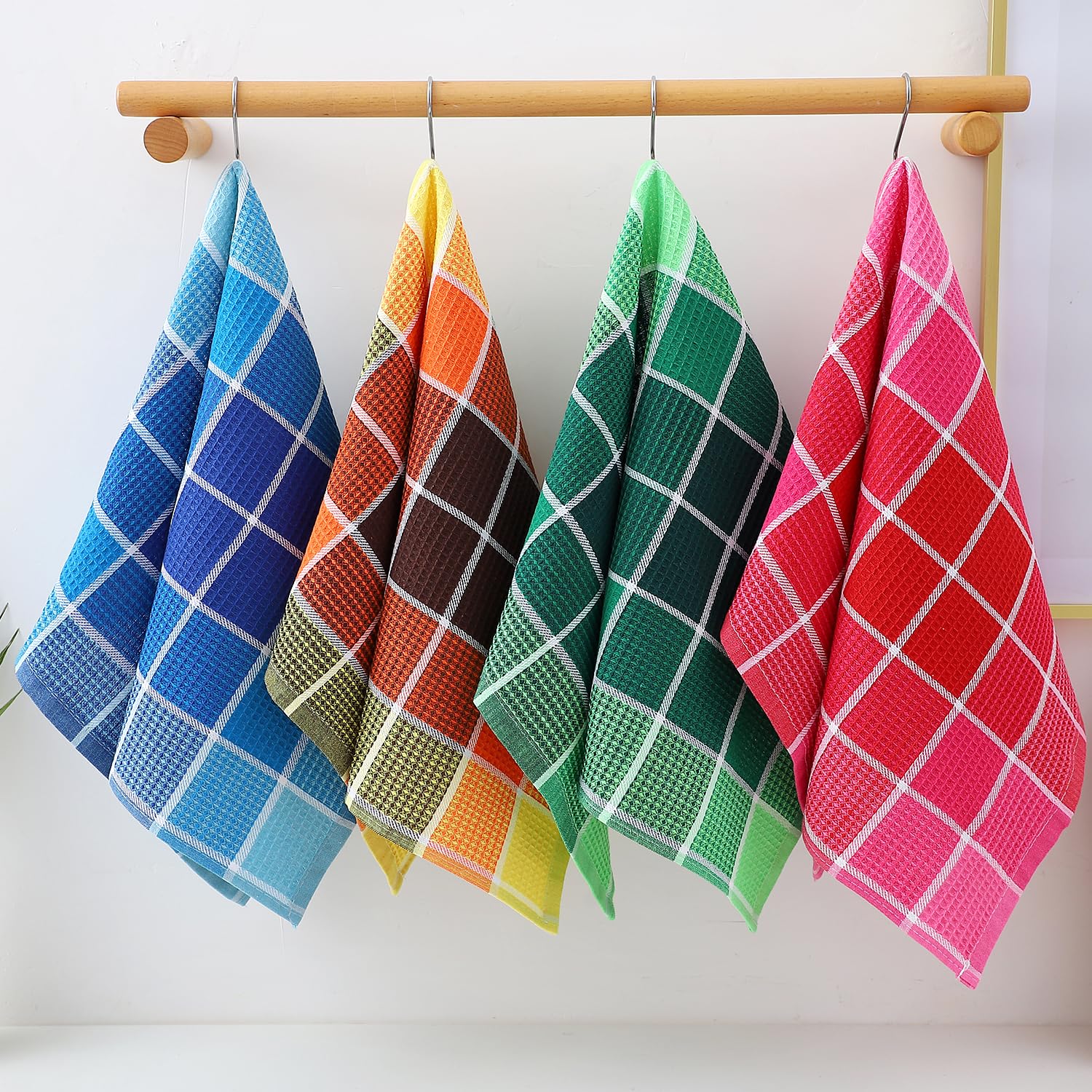 Pack of 4 Large Bright Buffalo Check Kitchen Towels (16" x 26") Super Absorbent 
